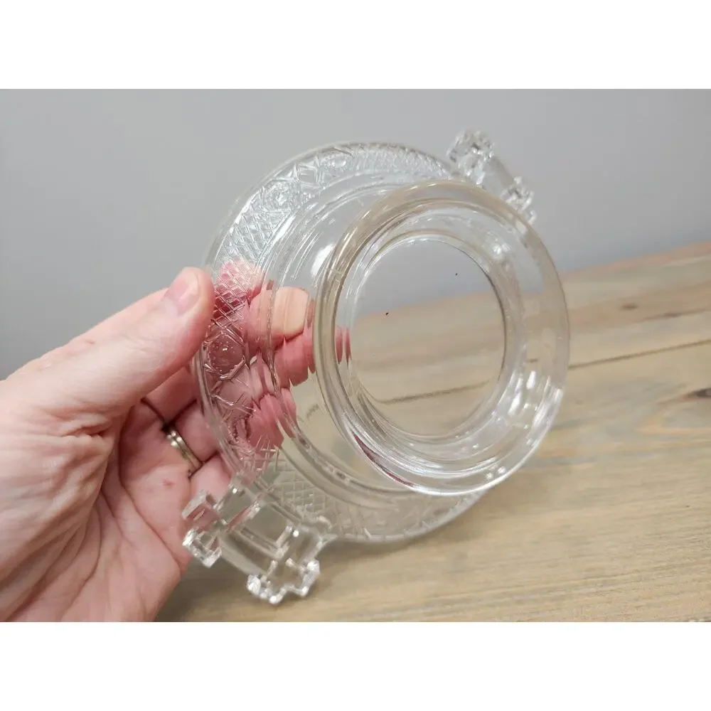 Vintage 1880s Doyle & Co EAPG Pressed Glass Two Band Butter Cheese Dish Jar Lid